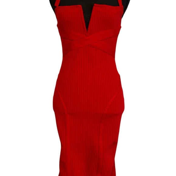 Fashion Nova Red Ribbed Bodycon Midi Dress - Picture 4 of 16